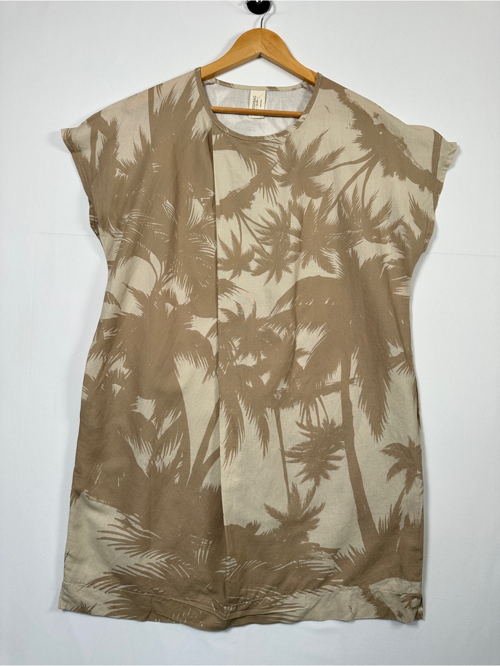 Bodybag By Jude Linen Blend Palm Print Maya Bay Dress Beige L Made In Canada